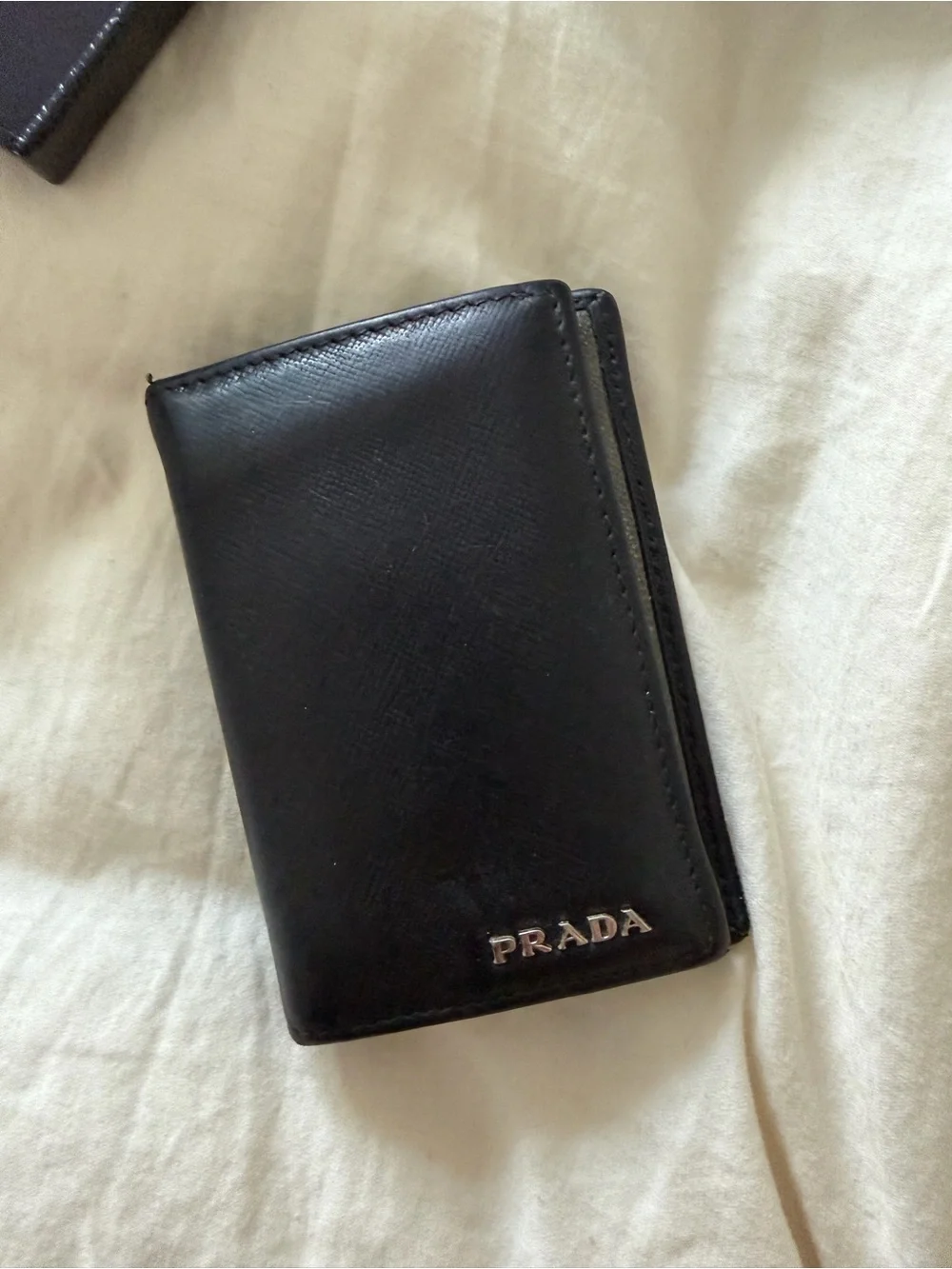 Prada Black Saffiano Leather Money Clip with Silver Logo
